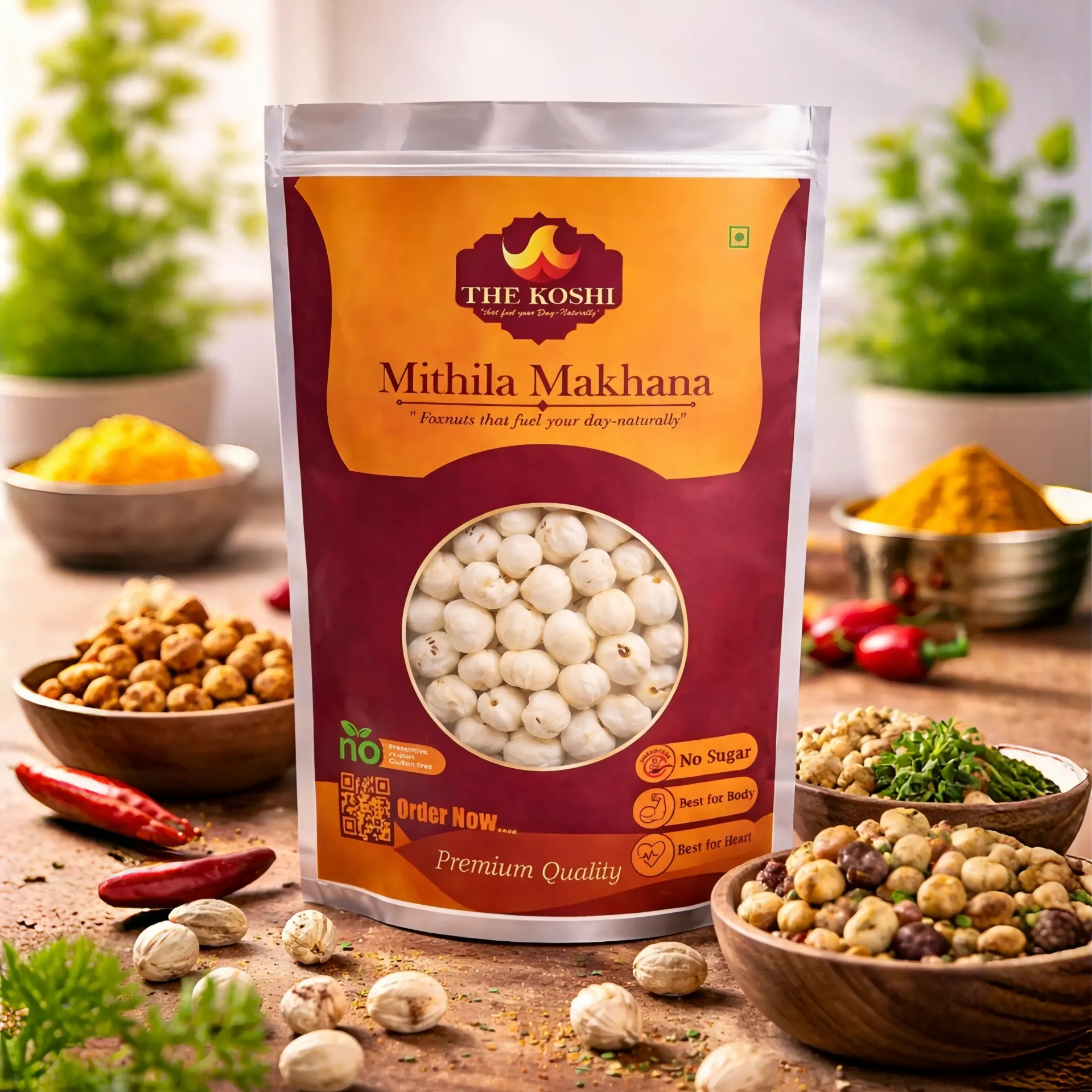 TheKoshi Mithila Makhana – 100g Pack (1 Packet) | Unroasted Foxnuts | Premium Superfood | High Protein, Low Calorie | Gluten-Free & Vegan Snack