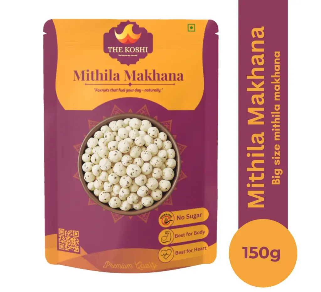 TheKoshi Mithila Makhana – 150g Pack (1 Packet) | Premium Roasted Foxnuts | Healthy Diet Snack | Protein-Rich, Gluten-Free & Vegan